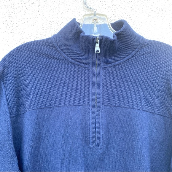BANANA REPUBLIC men’s pullover sweater cotton cashmere navy blue knit popover L - Picture 8 of 9